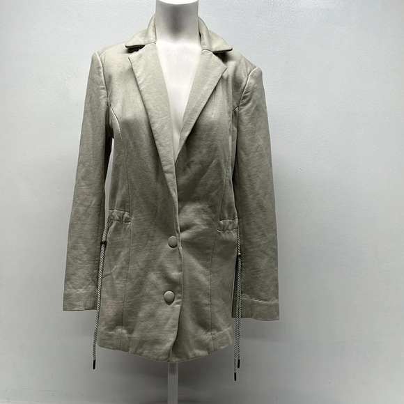 Ser.O.Ya Seroya Jacket Coat Collared Button Down Drawstring Waist Tan Beige XS